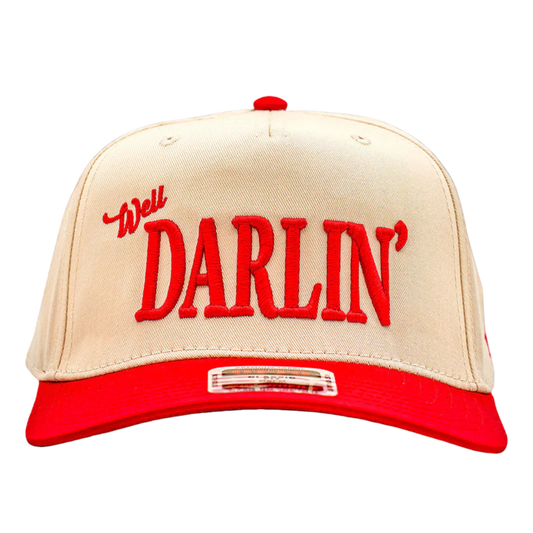 Well Darlin' Two Toned 5 Panel Cap - RED/NATURAL