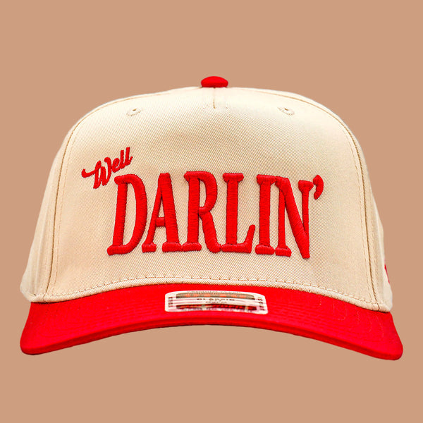 Well Darlin' Two Toned 5 Panel Cap - RED/NATURAL